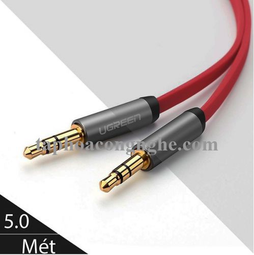 Ugreen 10796 5M màu Đỏ Cáp âm thanh 2 đầu 3.5mm dây dẹt AV119 30010796